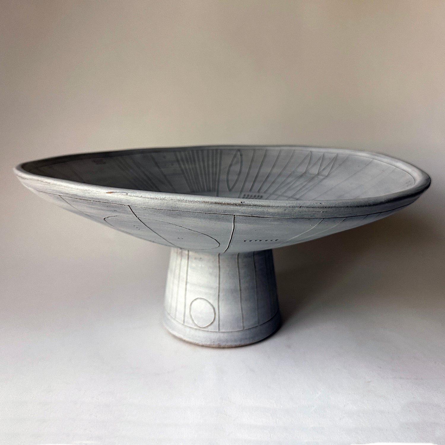 Scribe Pedestal Bowl in Sgrafitto